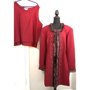 Vintage Red Penny Lane Jacket SET Tank Mid Length Embroidered Fur Trim 26 4X